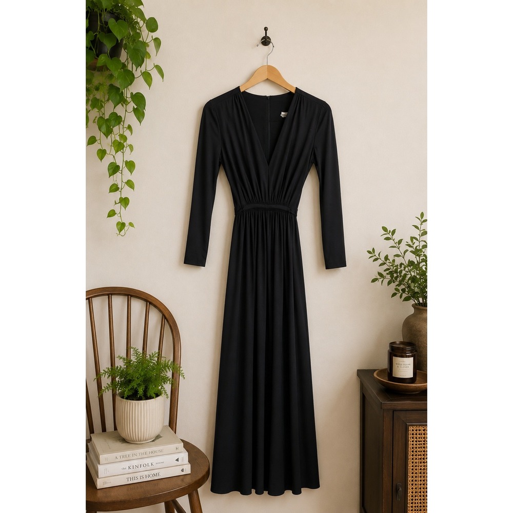 Vintage Leslie Belle‎ Black Grecian Maxi Dress Canada 1970s Roman Goddess Gown M